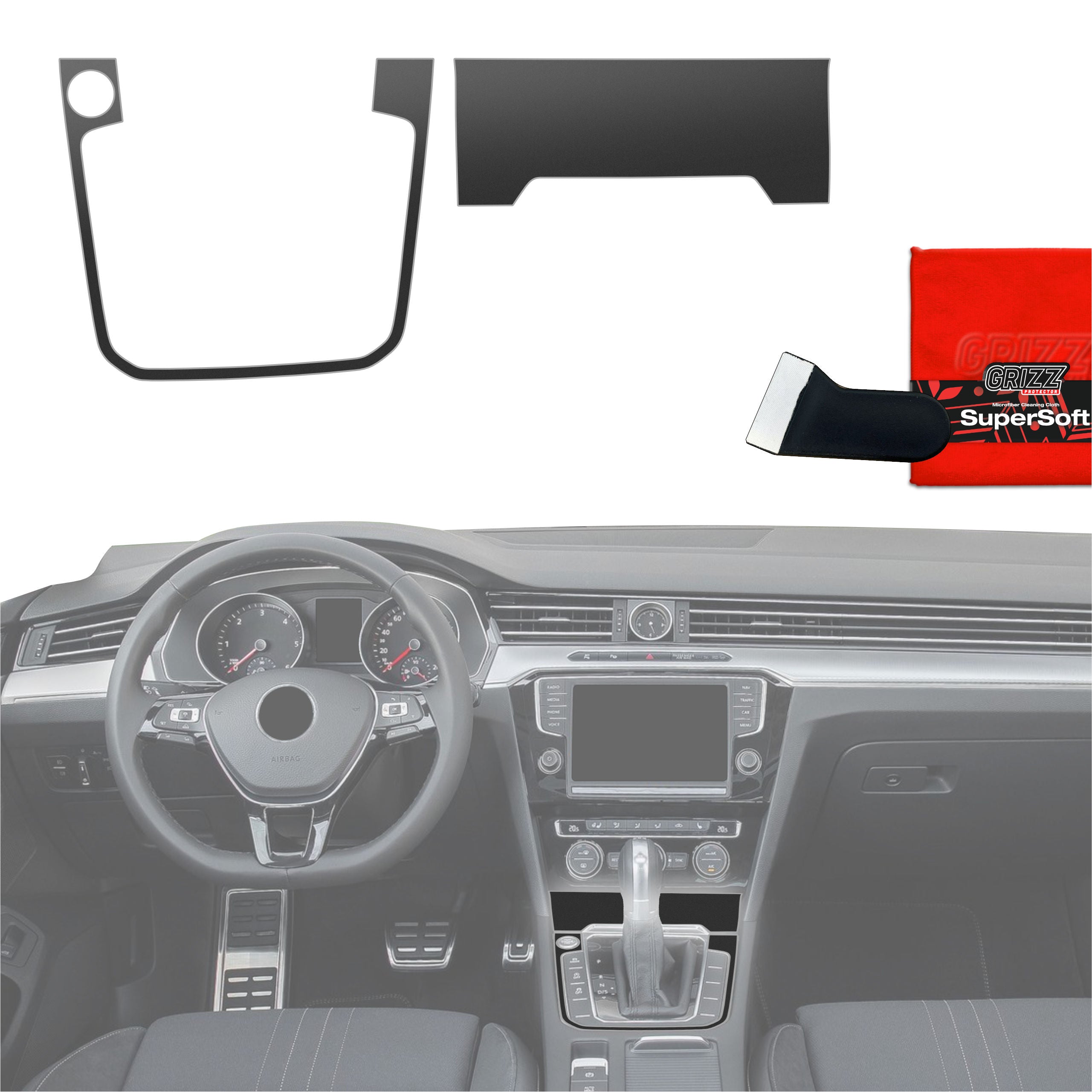 2in1 Schutzfolien Grizz Protector für Mittelkonsole - Volkswagen Passat B8 Alltrack (2014-2023) Schwarz Matt Antifingerprint