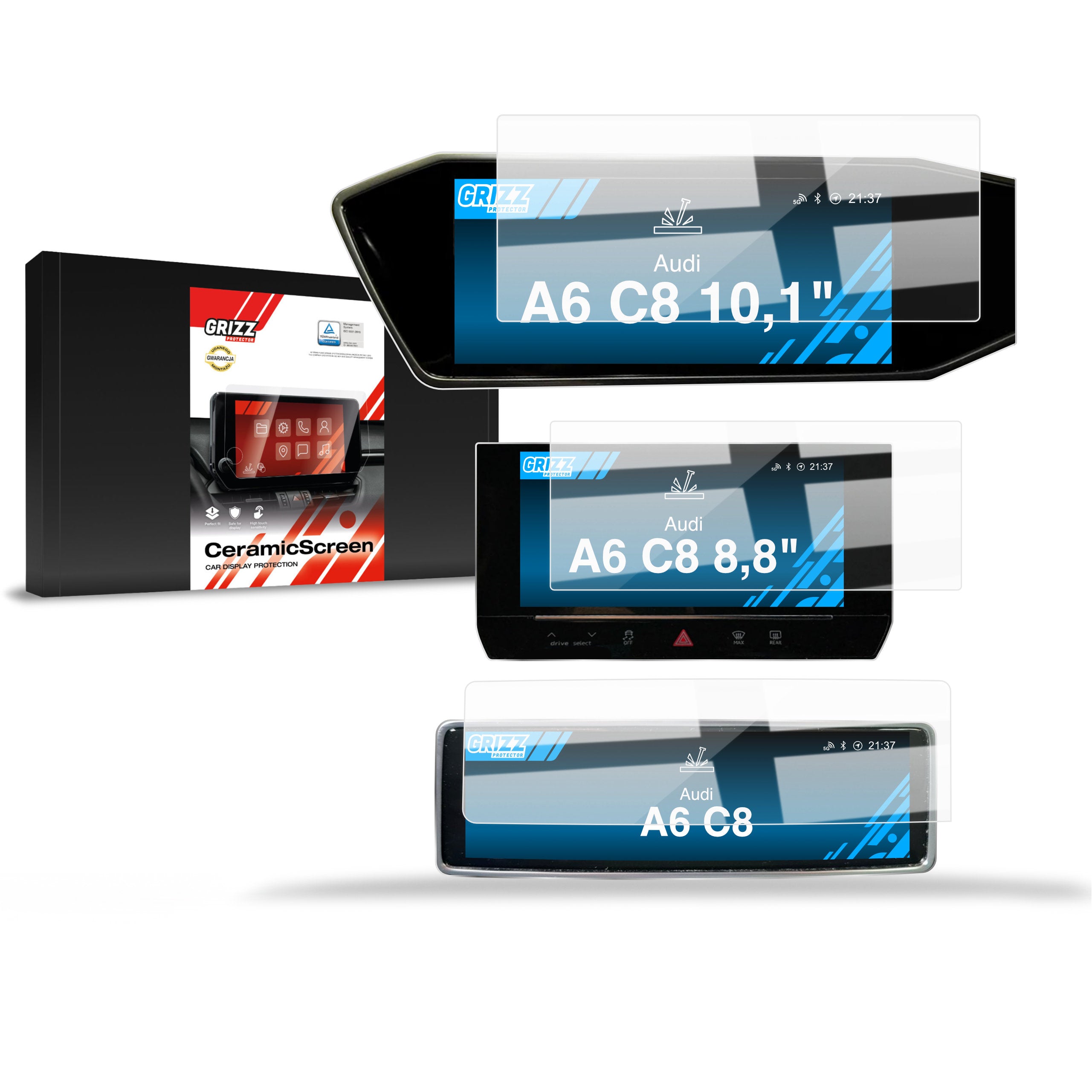 Keramische Autodisplayfolie 3in1 für Audi A6 C8 (2018-2024), Grizz Protector