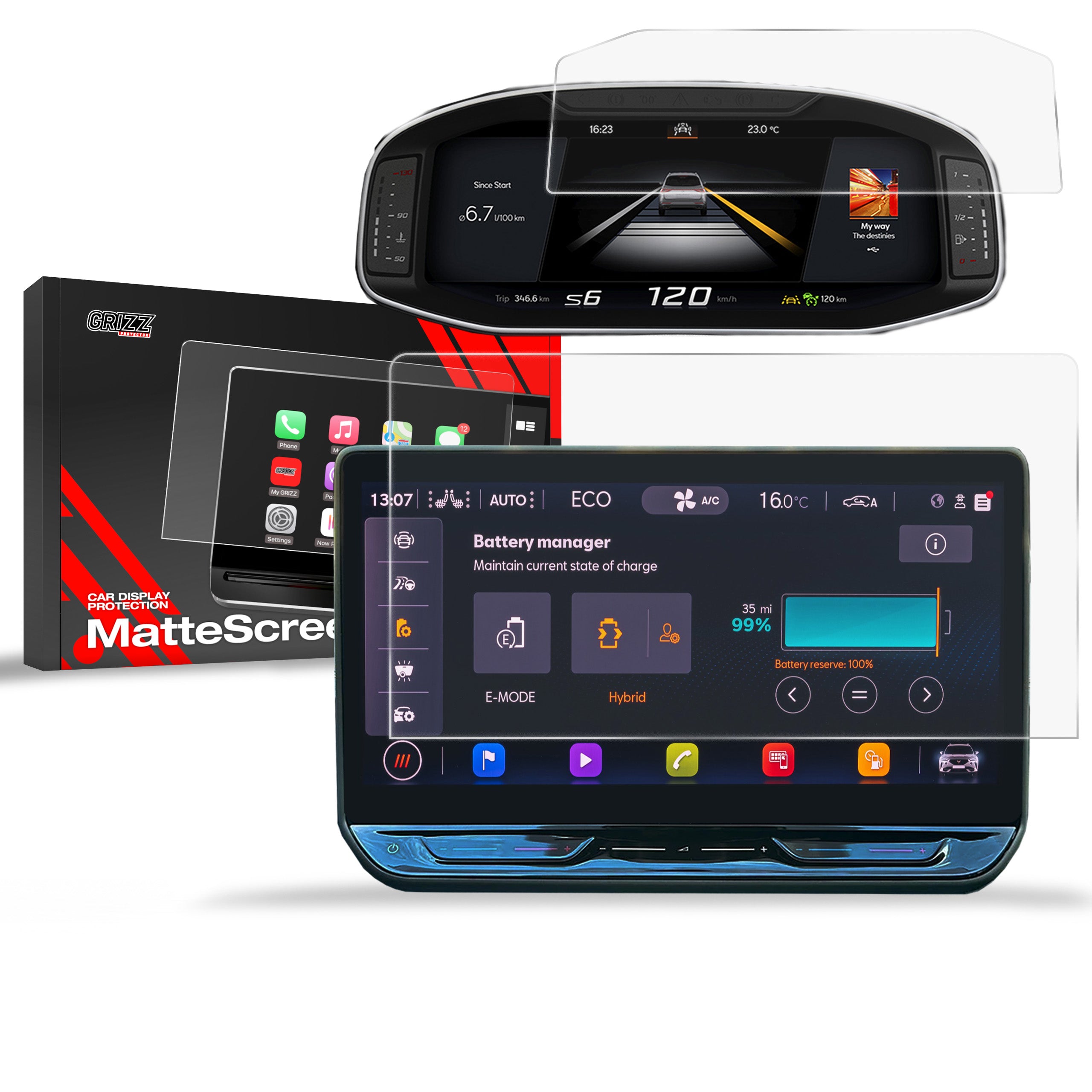 Matte Autodisplayfolie 2in1 für Cupra Leon 12,9" (2024-2026), Grizz Protector