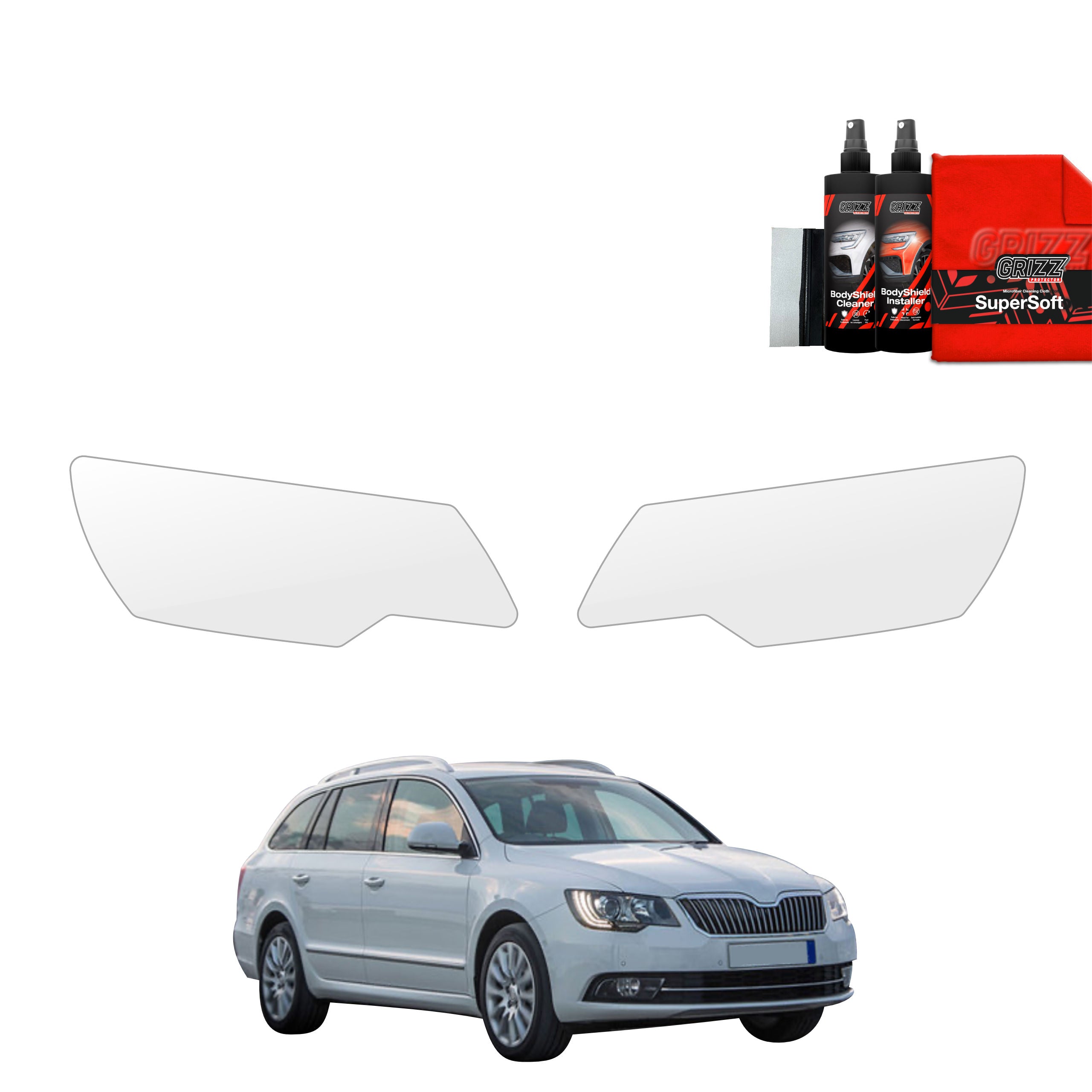 2in1 Schutzfolie Grizz Protector für Scheinwerfer - Skoda Superb 2 Kombi Facelifting (2013-2015)