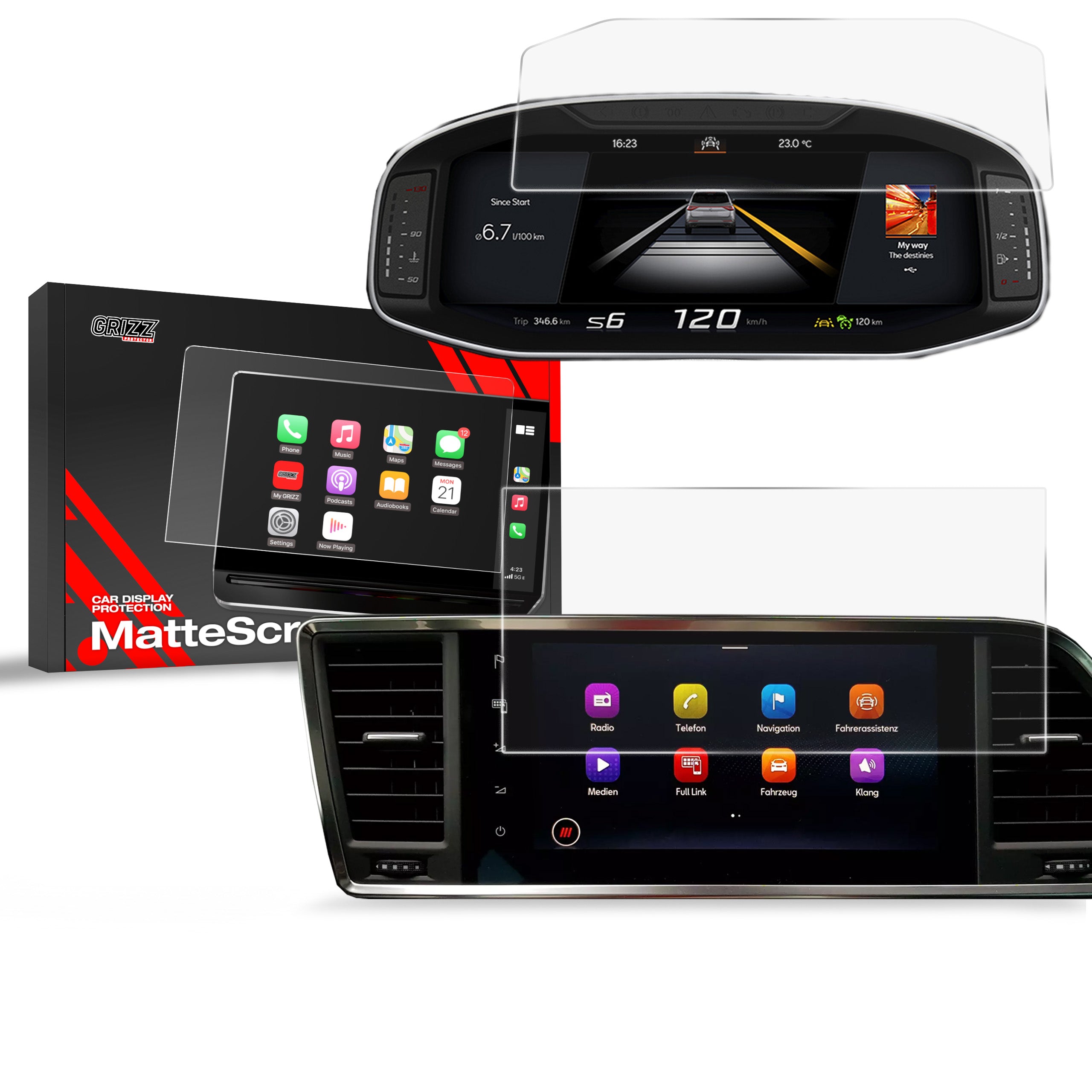 Matte Autodisplayfolie 2in1 für Seat Ateca 2w1 9,2" (2020-2025), Grizz Protector