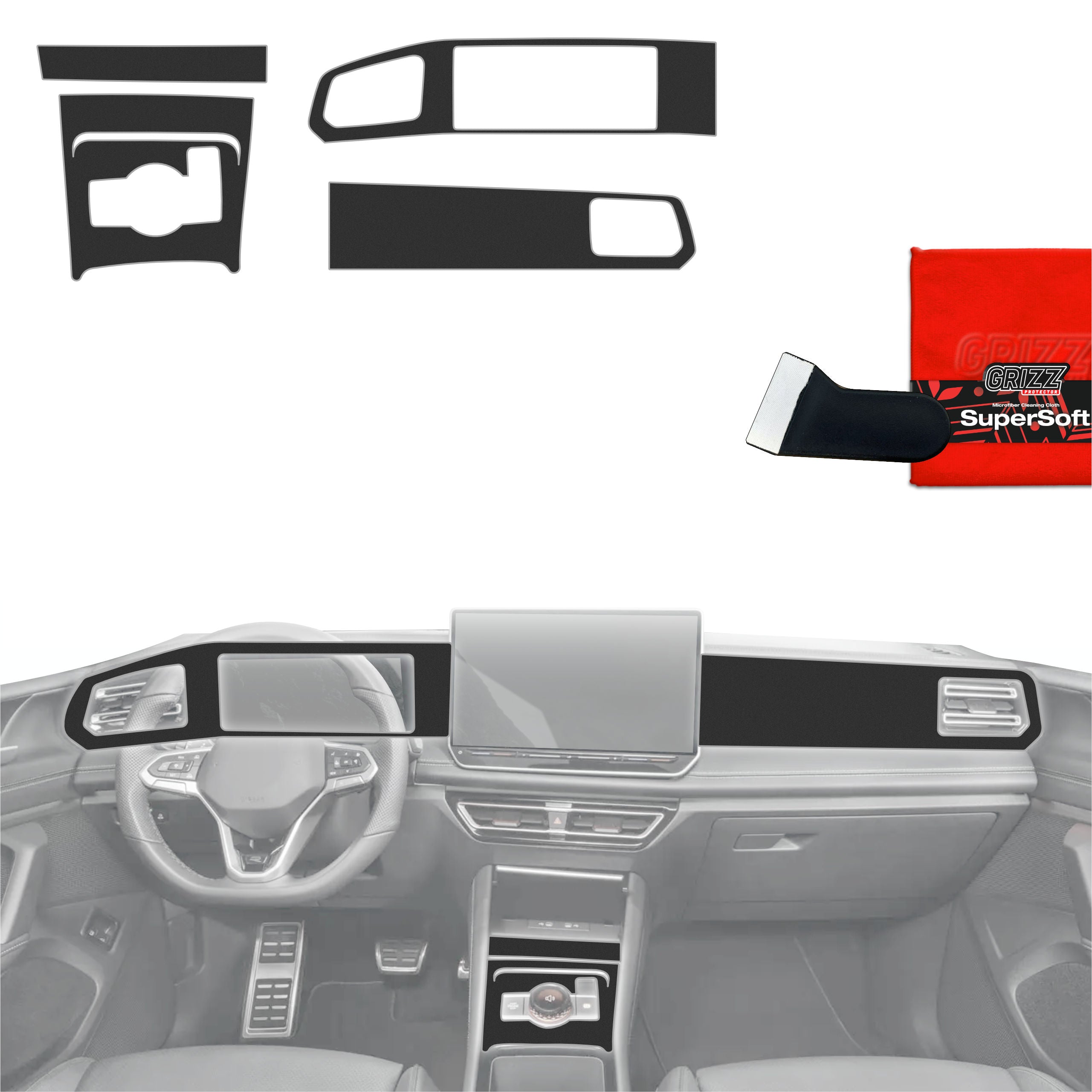 5in1 Schutzfolien Grizz Protector für Mittelkonsole & Armaturenbrett - Volkswagen Tiguan 3 (2024-2026) Schwarz Matt Antifingerprint