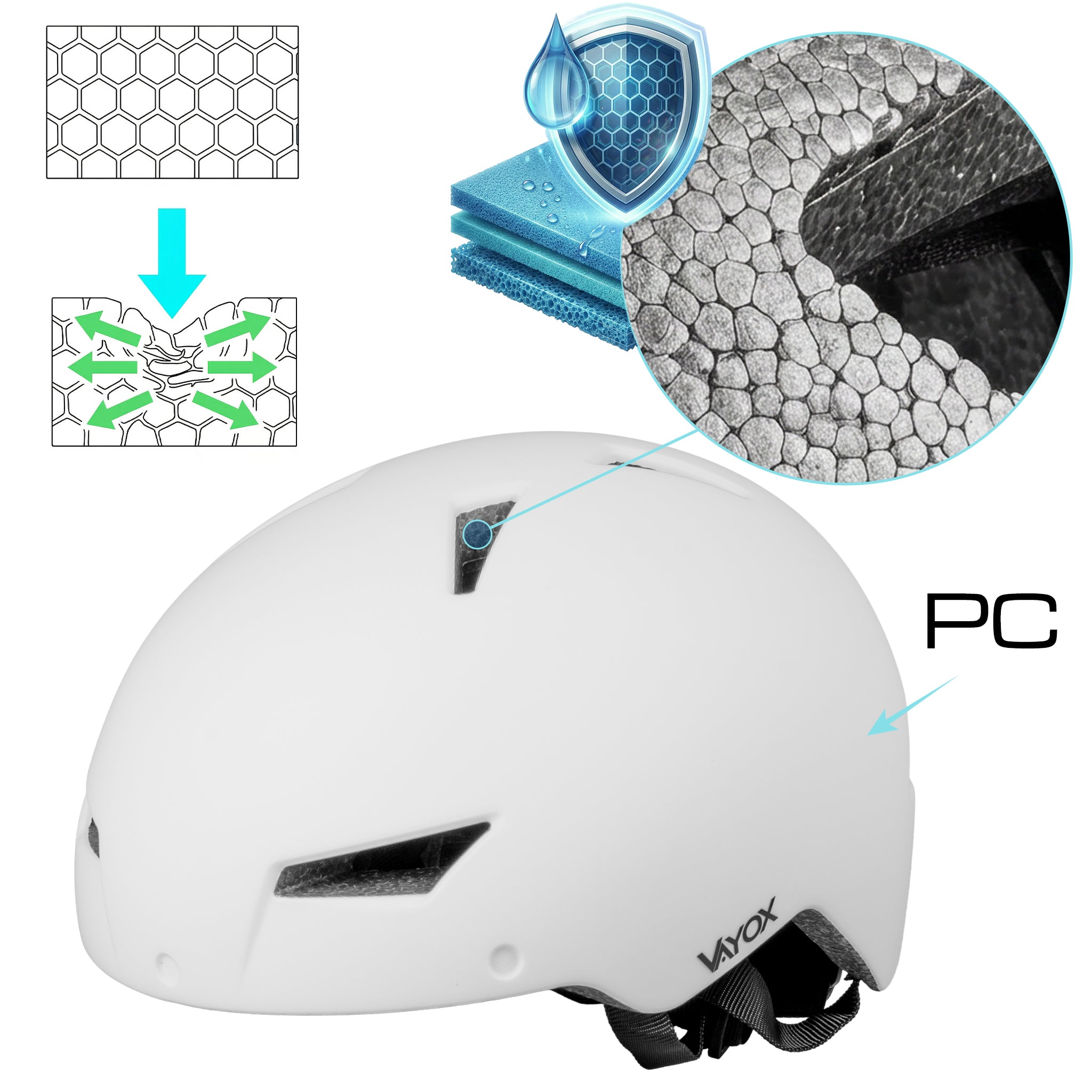 Fahrradhelm mit LED-Licht, Vayox Street VA0423WMM 55-58 cm, Weiss