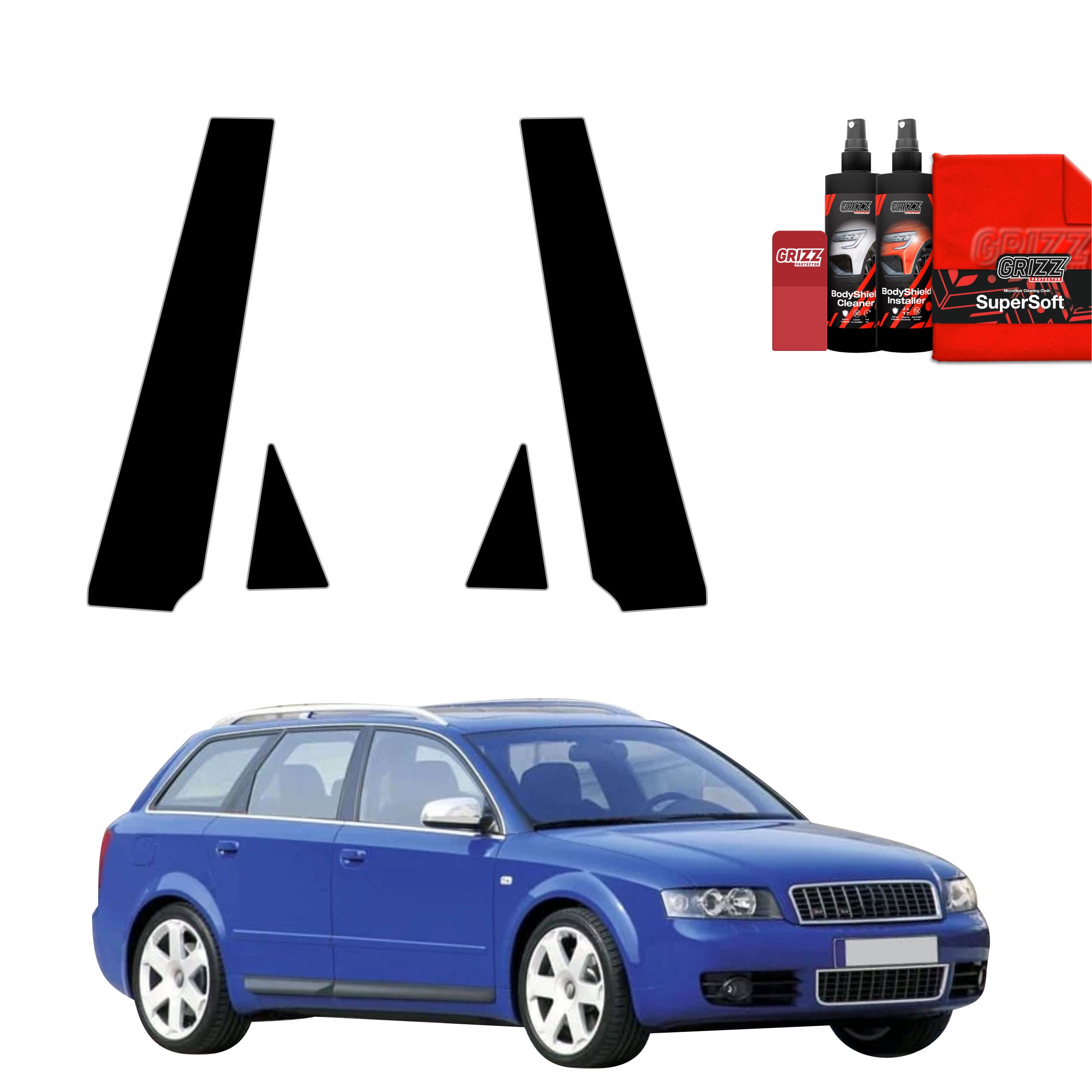 4in1 Schwarze Grizz Protector schutzfolie für B-C-Säule - Audi A4 B6 Avant (2000-2006)