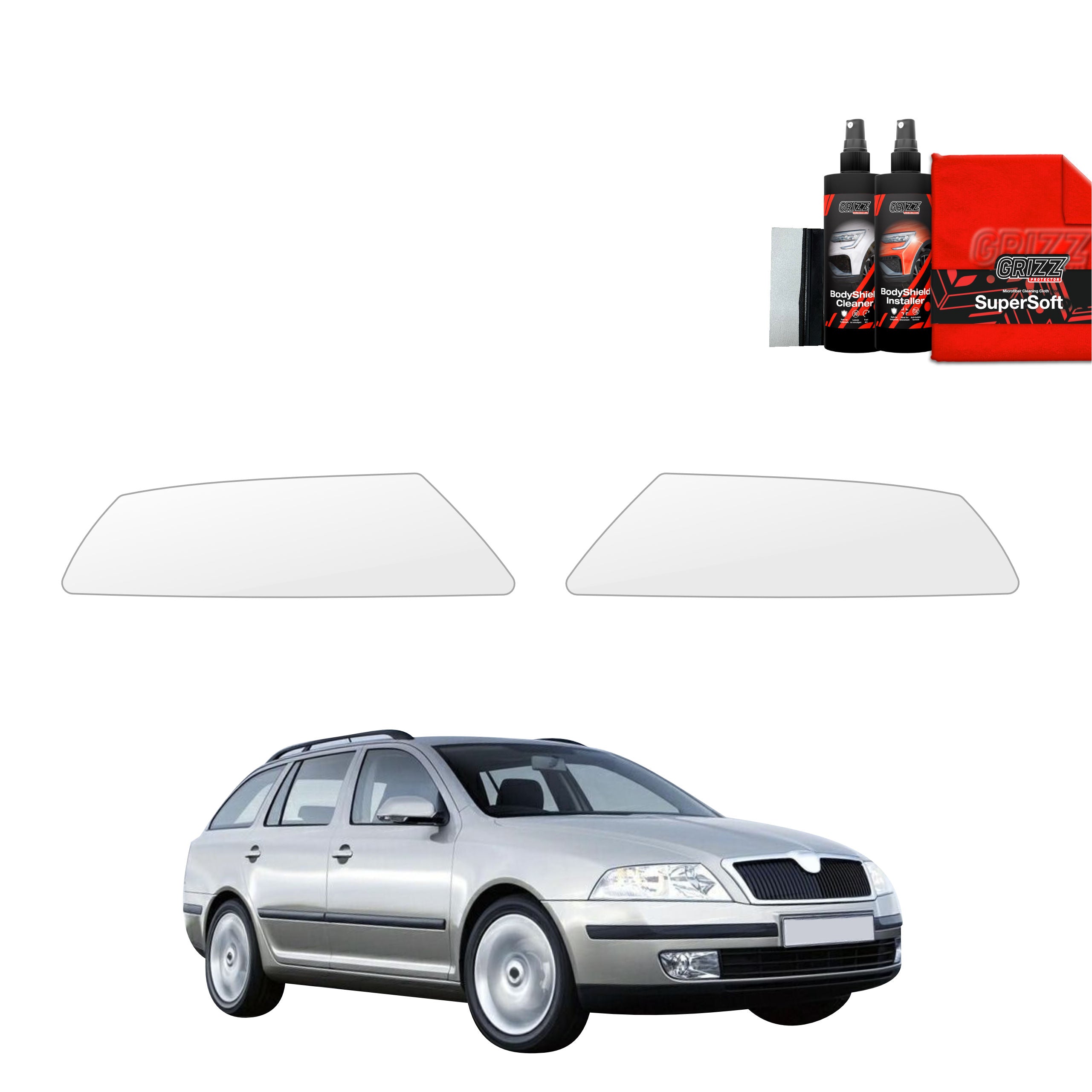 2in1 Schutzfolie Grizz Protector für Scheinwerfer - Skoda Octavia 2 Kombi (2004-2008)