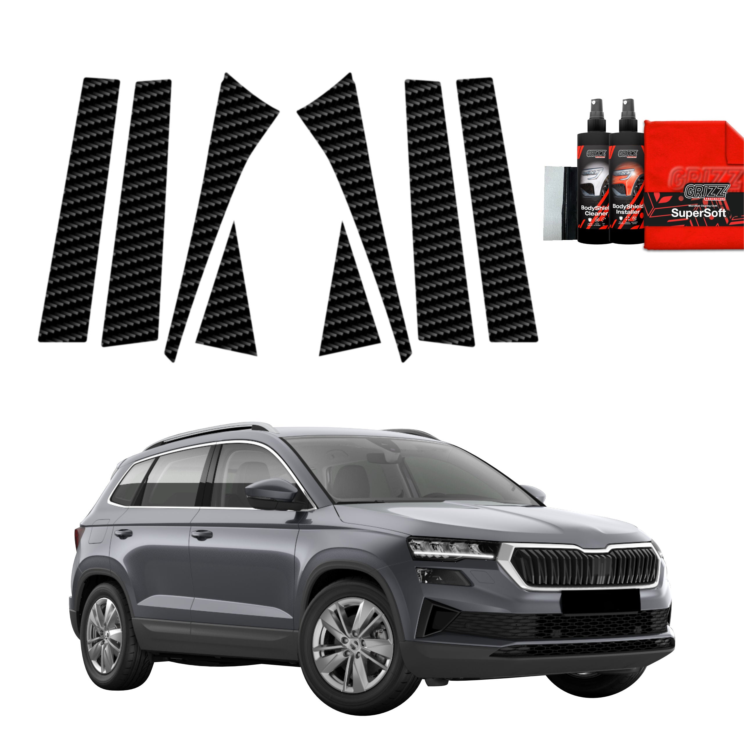 8in1 Kohlenstoff Schutzfolie Grizz Protector für B-C-Säule - Skoda Karoq (2022-2026)