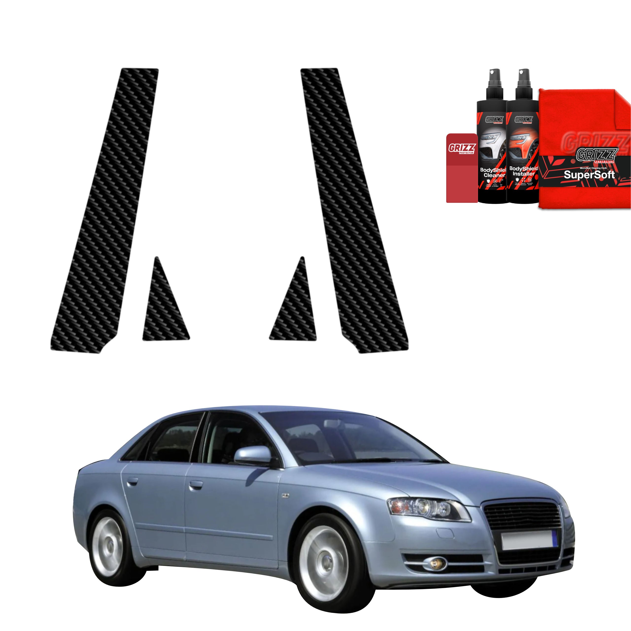 4in1 Kohlenstoff Schutzfolie Grizz Protector für B-C-Säule - Audi A4 B7 Sedan (2004-2008)