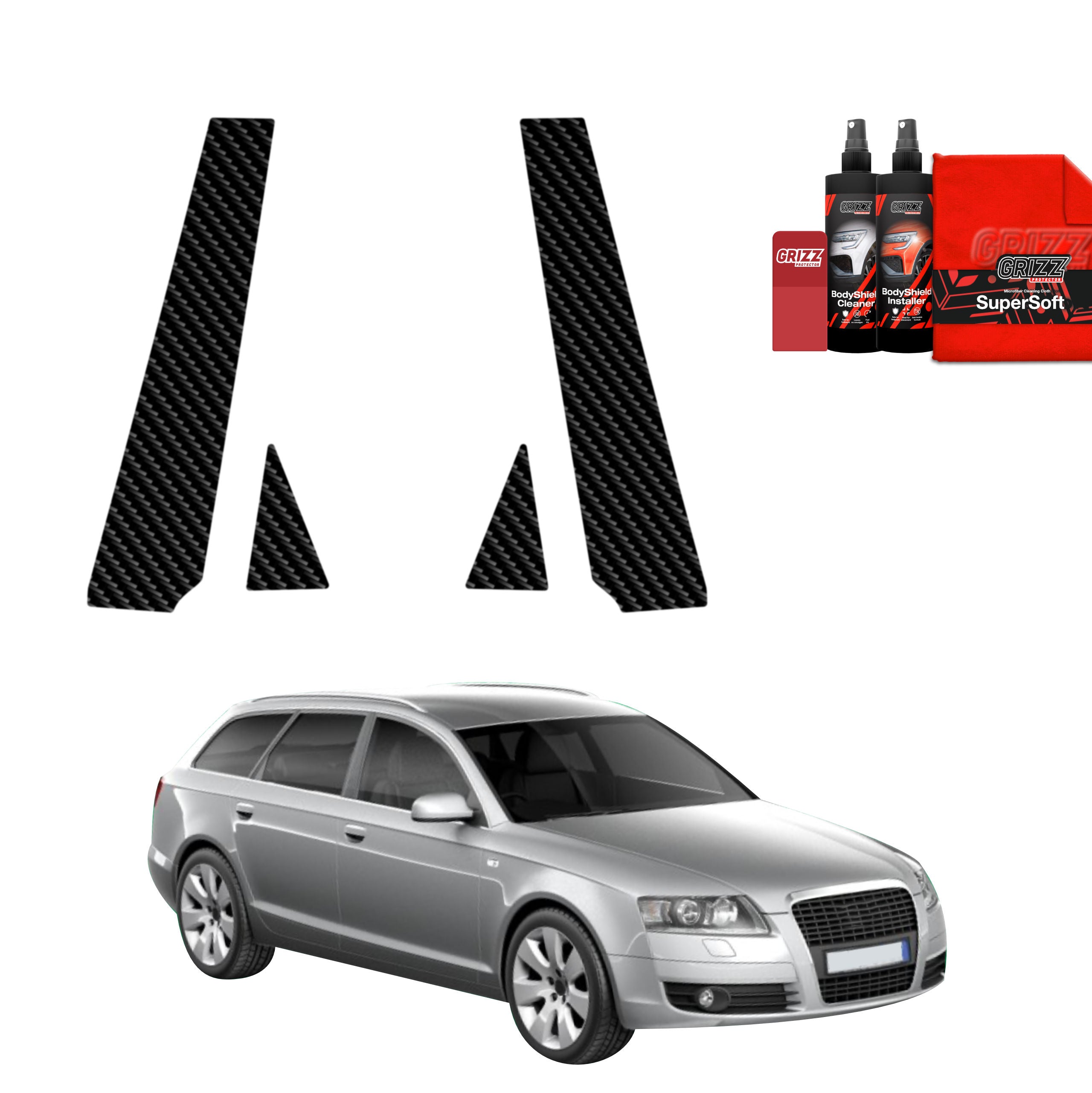 4in1 Kohlenstoff Schutzfolie Grizz Protector für B-C-Säule - Audi A6 C6 Avant (2004-2008)