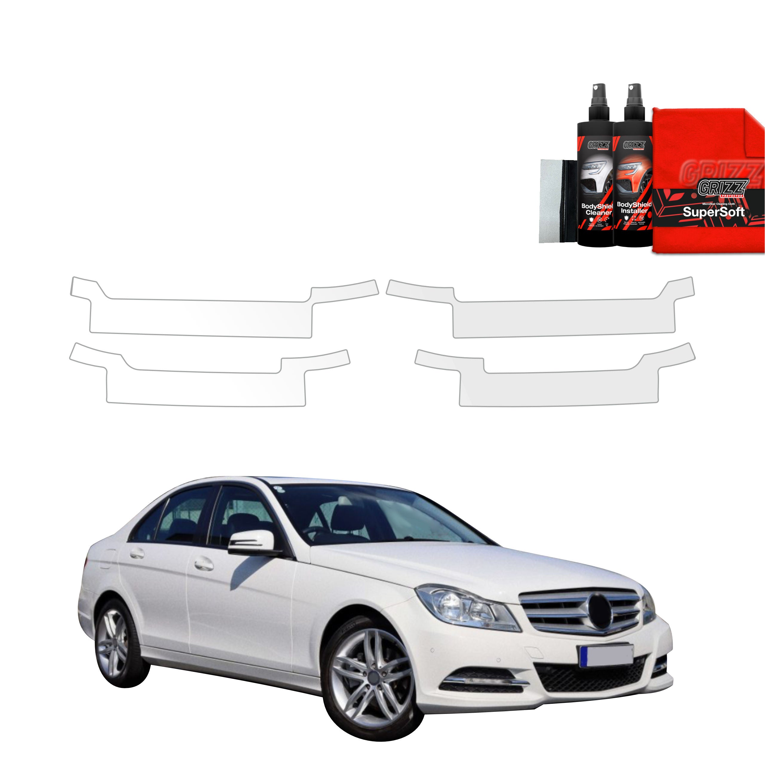4in1 Schutzfolie Grizz Protector für Schweller - Mercedes Benz C Klasse W204 Sedan Facelifting (2011-2014)