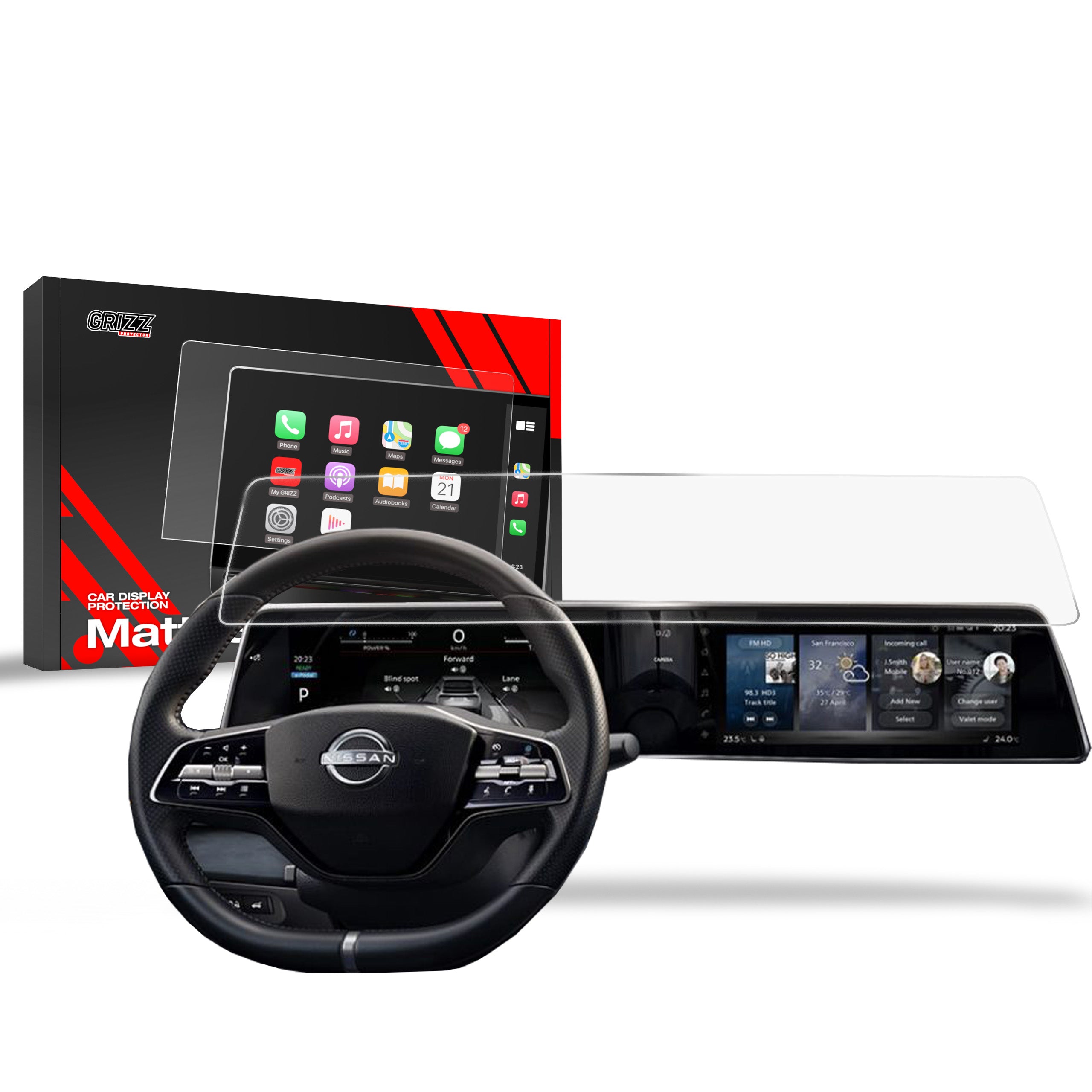 Matte Autodisplayfolie für Nissan Ariya 12,3" (2024-2026), Grizz Protector