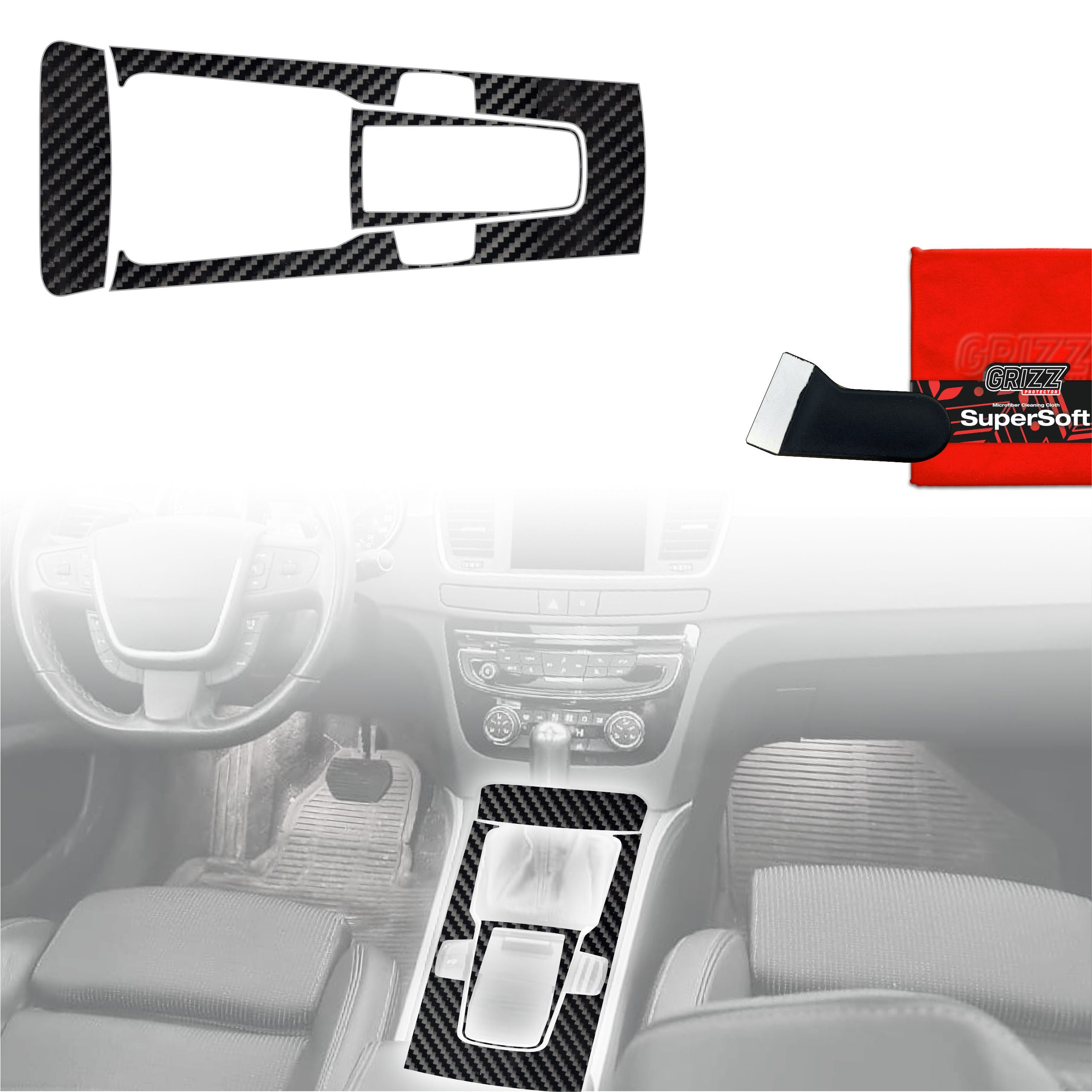 3in1 Schutzfolien Grizz Protector für Mittelkonsole - Peugeot 508 Manual (2010-2018) Carbon Optik Glanz
