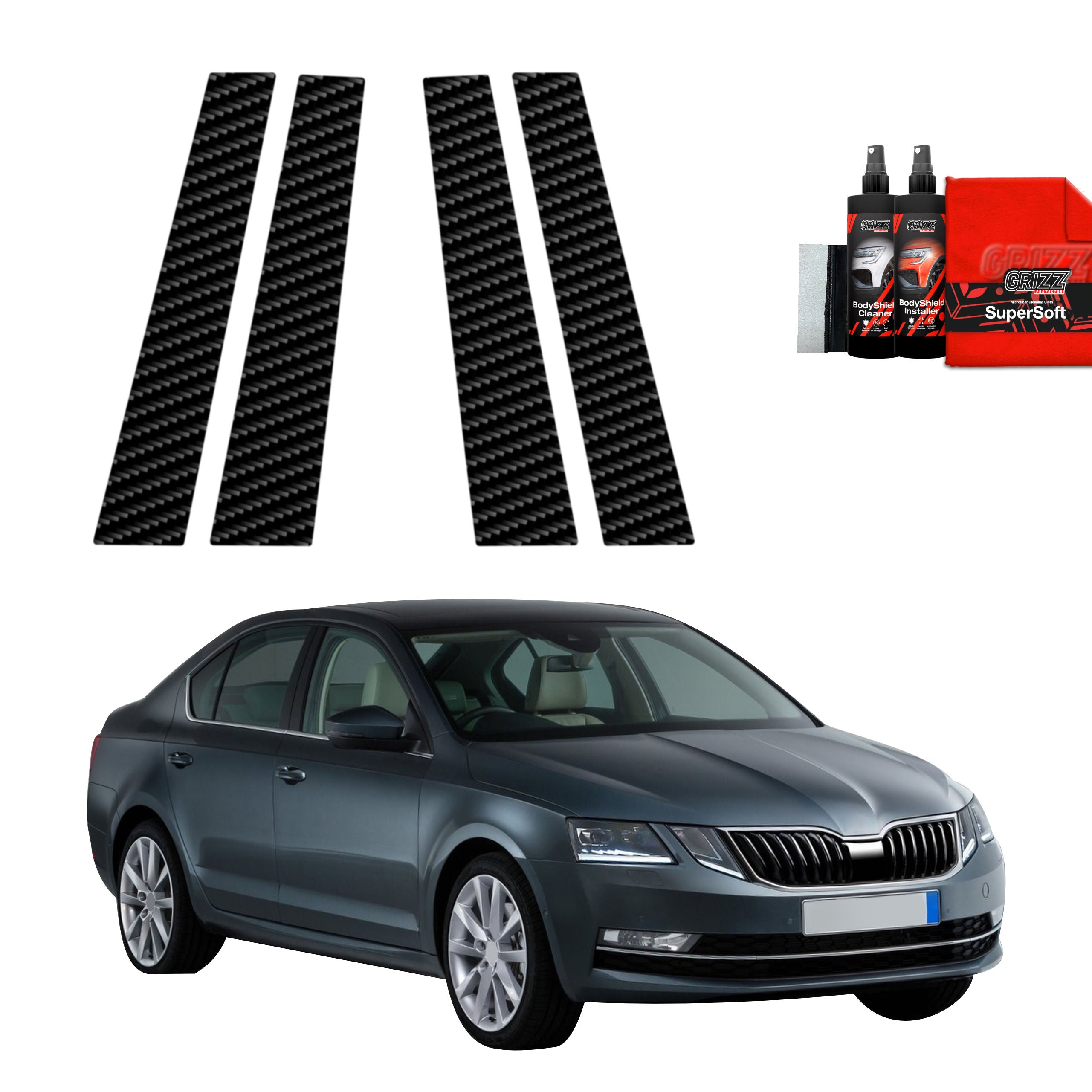 4in1 Kohlenstoff Schutzfolie Grizz Protector für B-Säule - Skoda Octavia 3 (2017-2020)