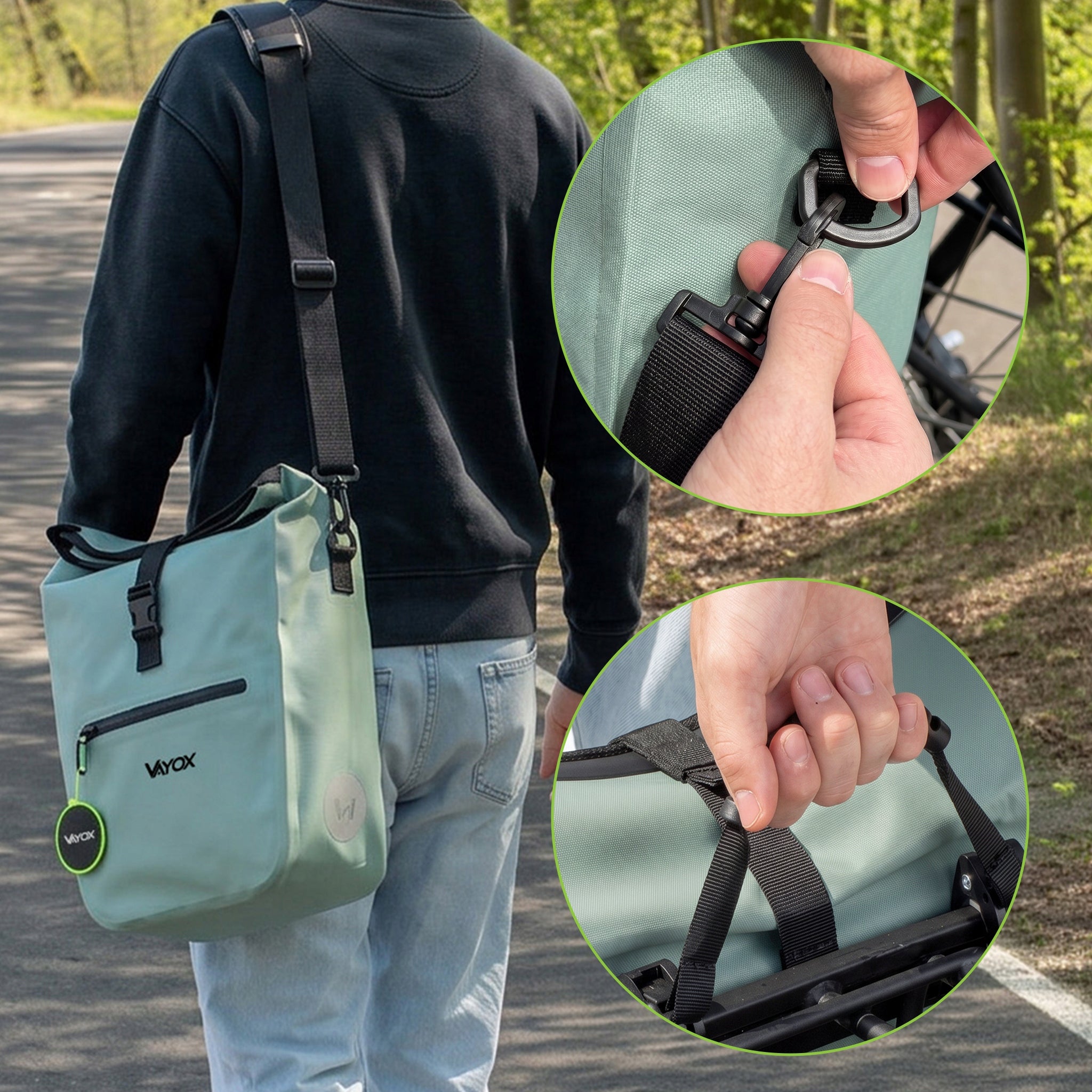 Fahrradtasche für den Gepäckträger, Vayox VA0445M 25L, Mintgrün