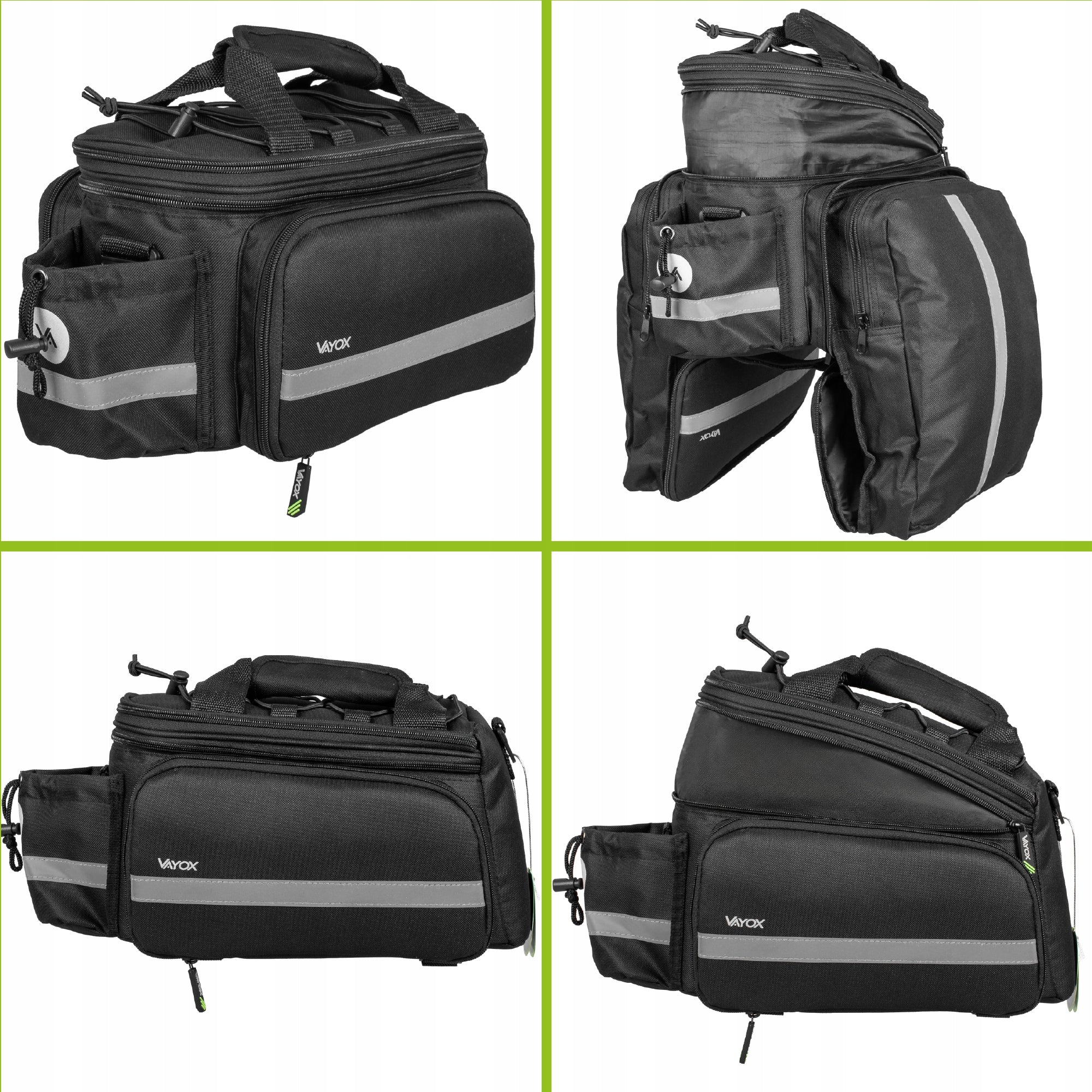 Fahrradtasche für den Gepäckträger mit Seitentaschen, Vayox VA0449 10 - 29L, Schwarz