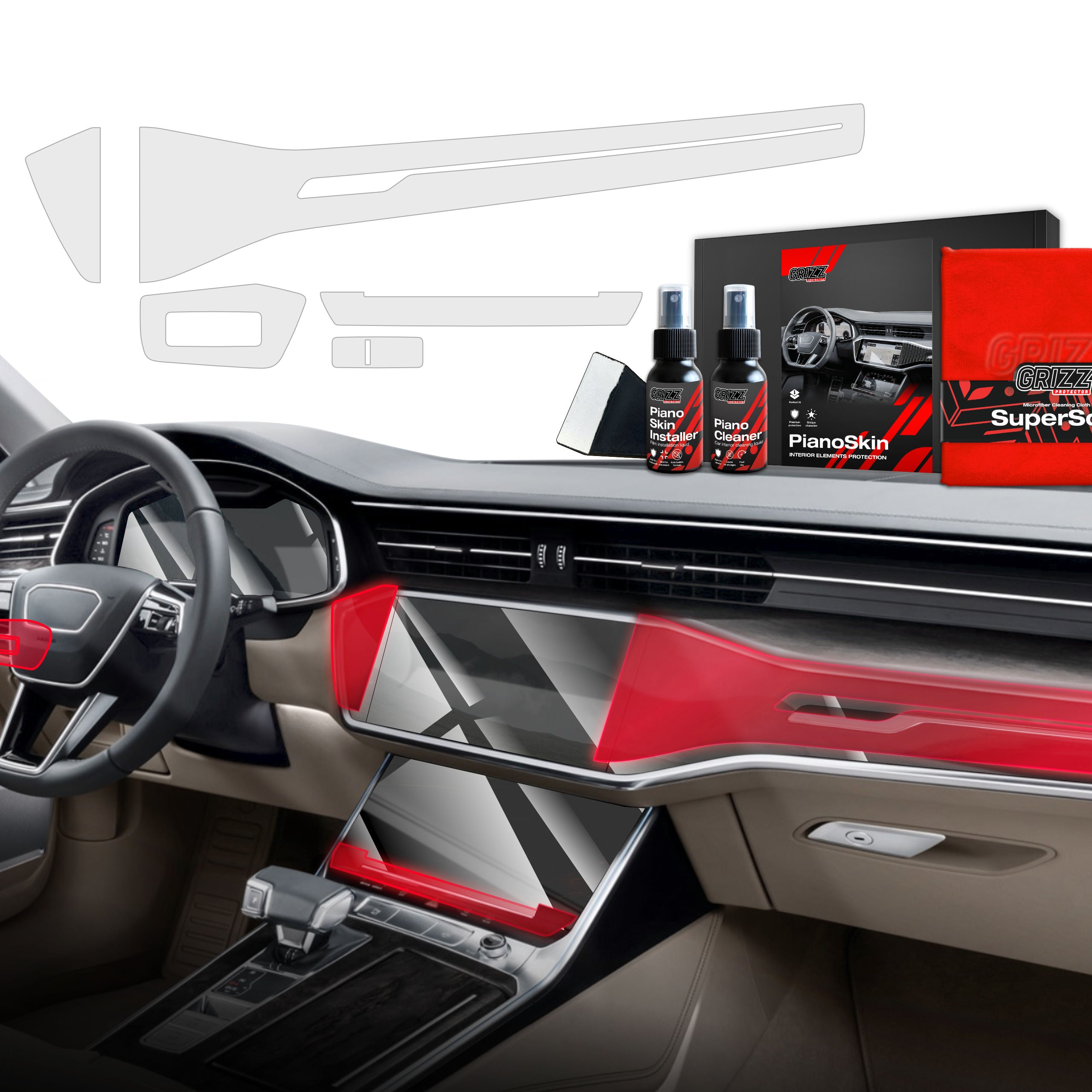 5in1 Schutzfolien Grizz Protector für Mittelkonsole & Armaturenbrett - Audi A7 C8 (2018-2025) Matt
