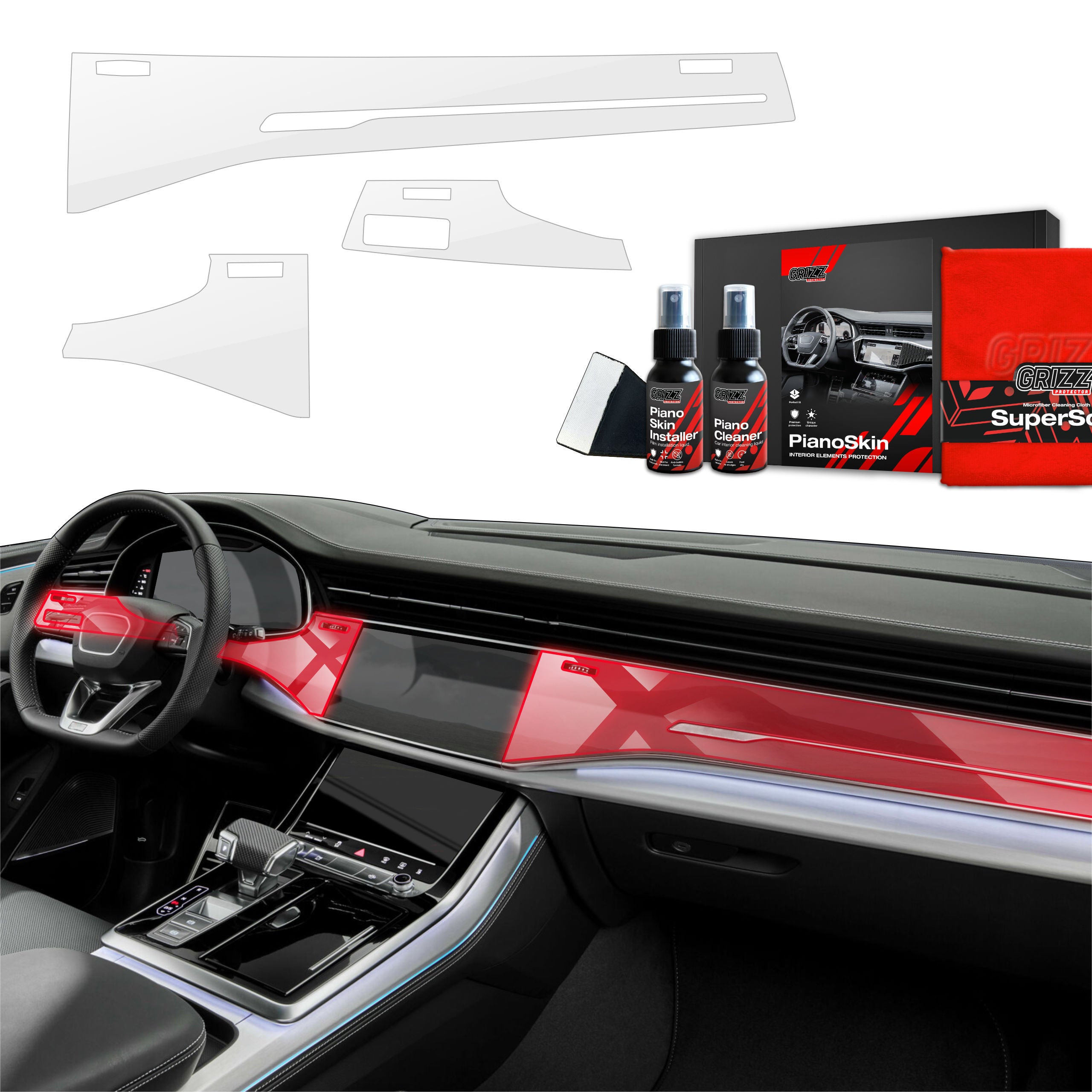 3in1 Armaturenbrett und Interieurleisten Schutzfolie Grizz Protector für Audi Q7 (2018-2025) Glanz
