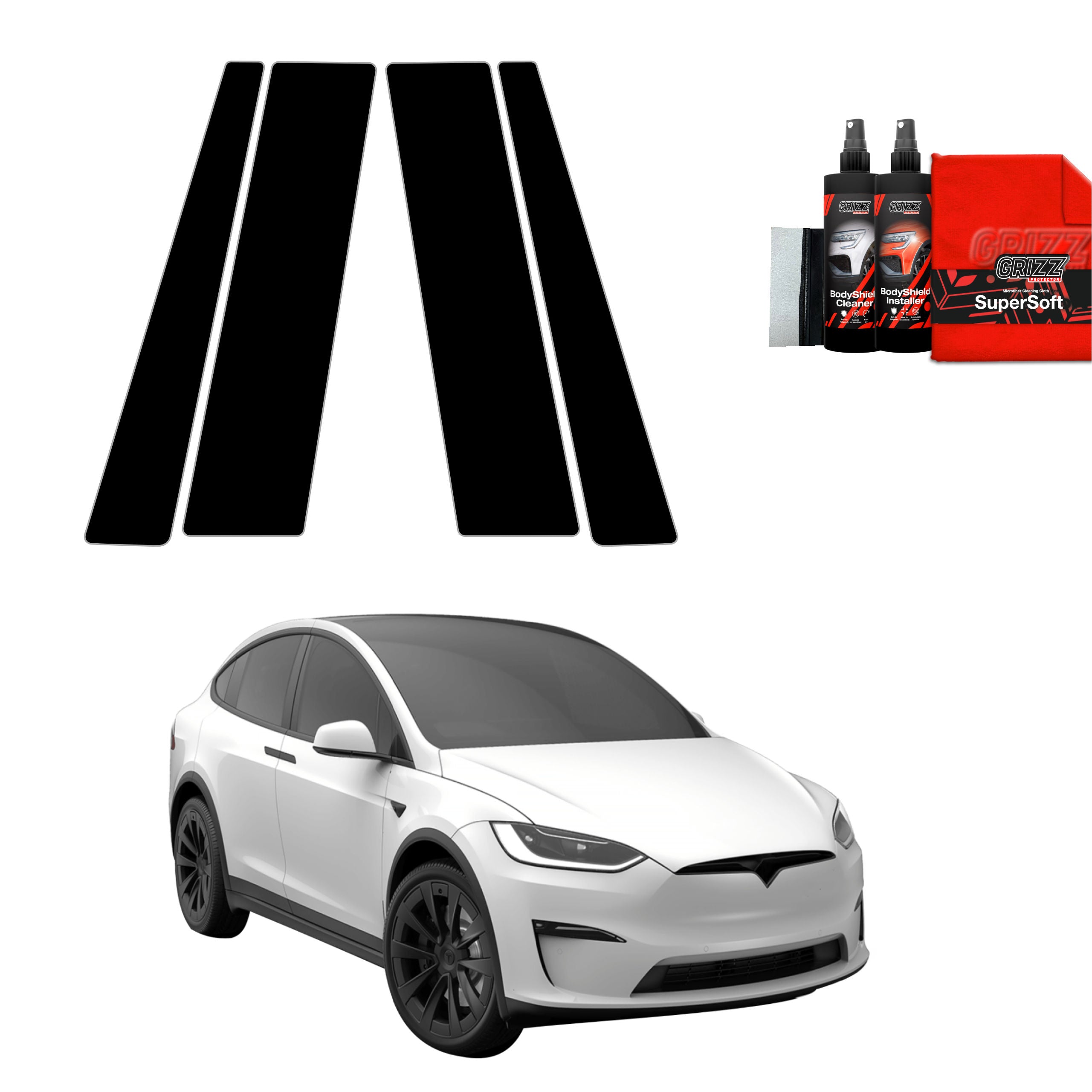 4in1 Schwarze Grizz Protector schutzfolie für B-Säule - Tesla Model X (2021-2026)