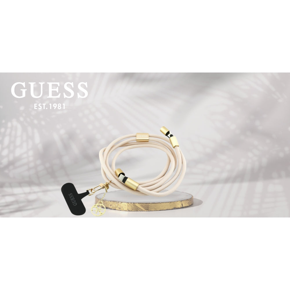 Neck Lanyard für Smartphone, Guess Crossbody 4G Metal Charm, inkl. USB-C Kabel, 150 cm, Beige