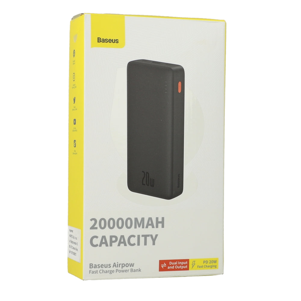 Powerbank Baseus Airpow 20000mAh 20W + Kabel, Schwarz