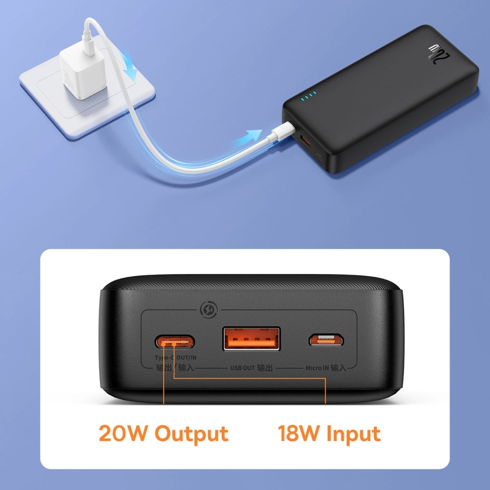 Powerbank Baseus Airpow 20000mAh 20W + Kabel, Schwarz