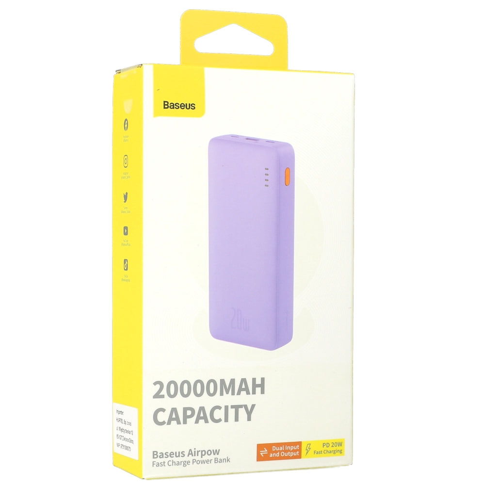 Powerbank Baseus Airpow 20000mAh 20W + Kabel, Violett