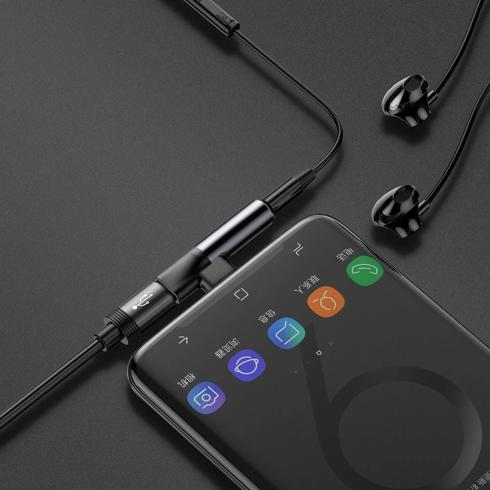 Adapter audio USB-C zu 1x mini jack 3.5mm / 1x USB-C, Baseus Audio Converter L41, Schwarz
