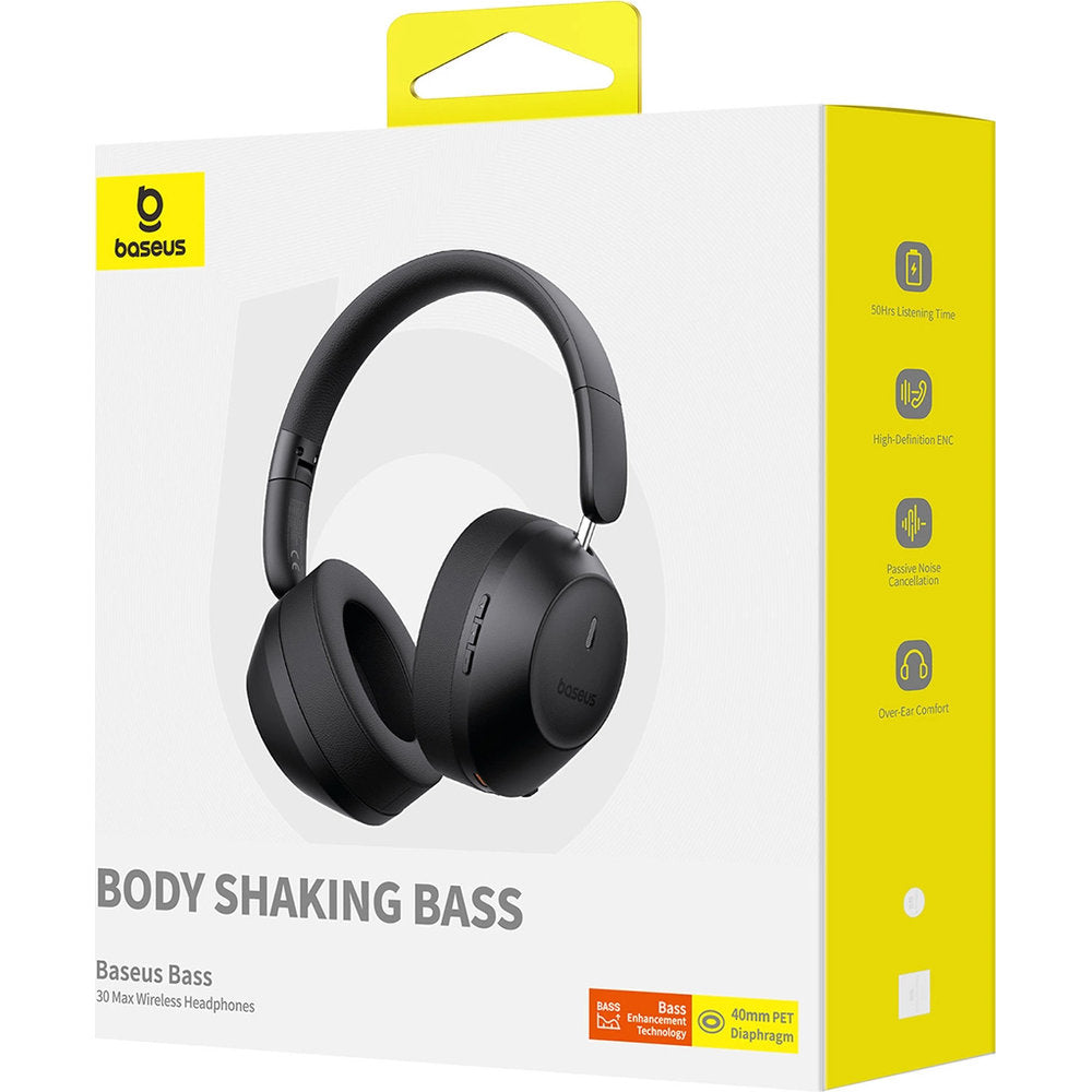 Kabellose Over-Ear-Kopfhörer, Bluetooth 5.3, Baseus Bass 30 Max, Schwarz