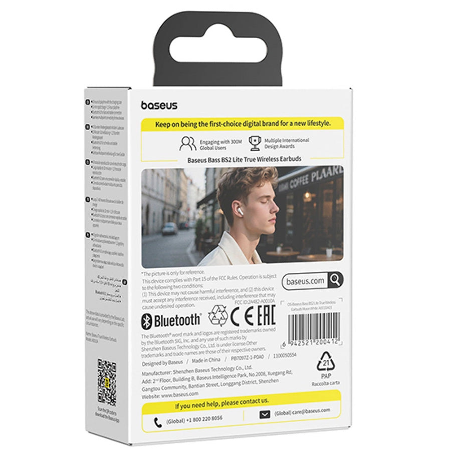 Drahtloser In-Ear-Kopfhörer, Baseus Bass BS2 Lite TWS, Bluetooth 6.0, IP55, Weiß