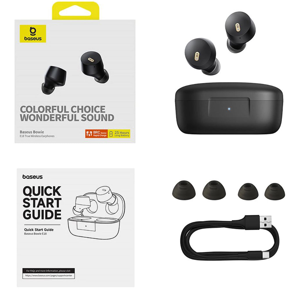 Kabellose In-Ear-Kopfhörer, Baseus TWS IPX4 Bowie E18, Schwarz