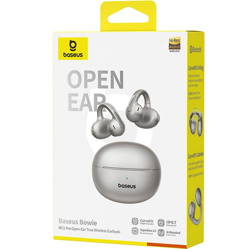 In-Ear-Kopfhörer mit Ohrbügel, Baseus Bowie MC1 Pro Open Ear TWS Earbuds, IP67, Bluetooth 6.0, Silbern