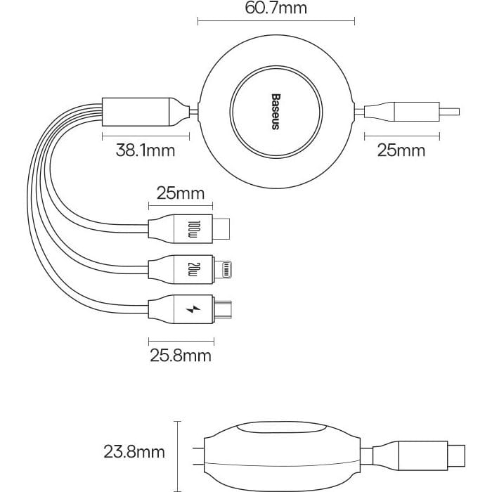 Kabel Baseus Bright Mirror 2 USB-C für Lightning / USB-C / MicroUSB 1,1 m, 10W, Schwarz