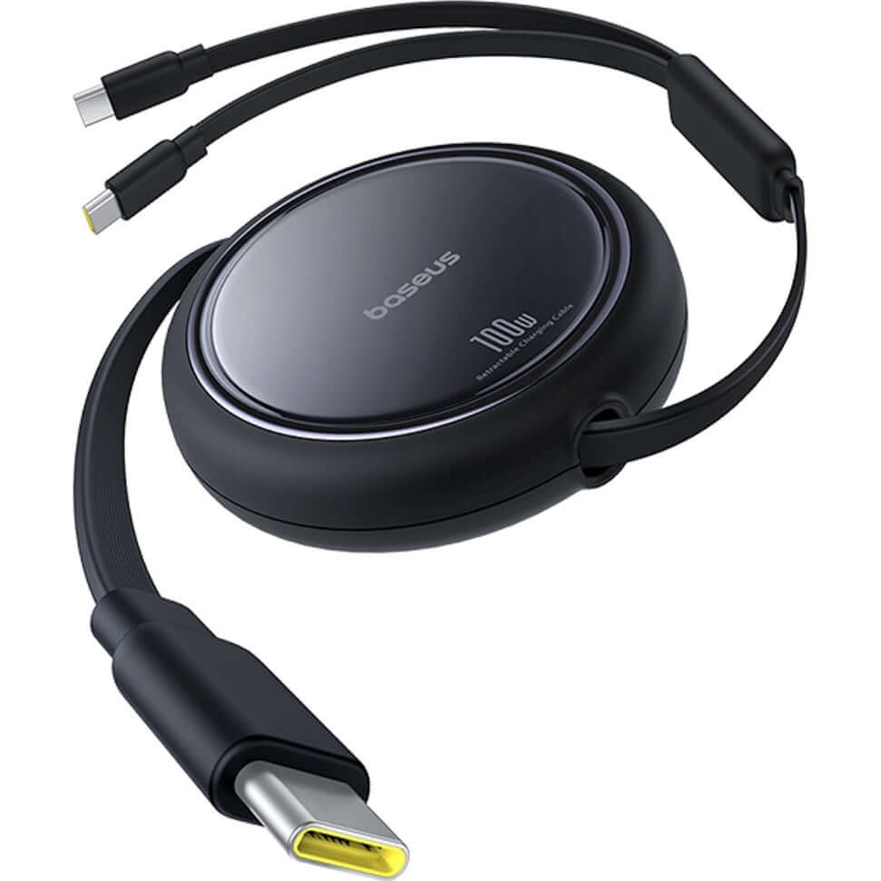 2-in-1-USB-C-Spiralkabel, Baseus Bright Mirror Series USB-C zu 2x USB-C, 100W PD, 1 m, Schwarz