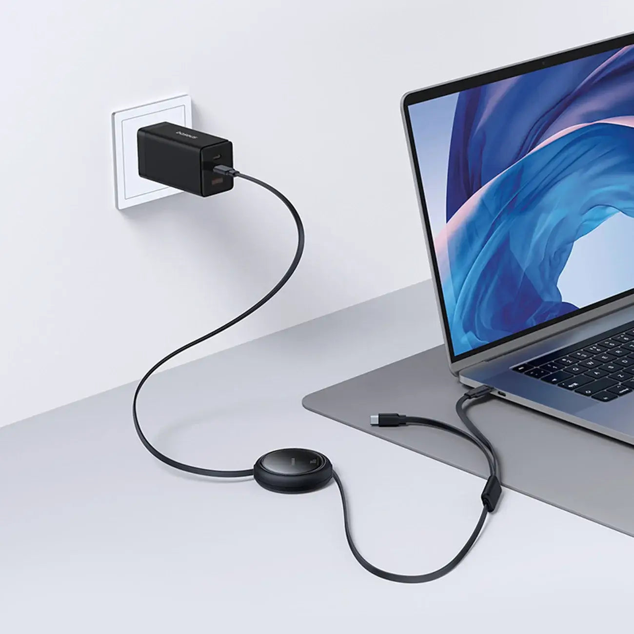 2-in-1-USB-C-Spiralkabel, Baseus Bright Mirror Series USB-C zu 2x USB-C, 100W PD, 1 m, Schwarz
