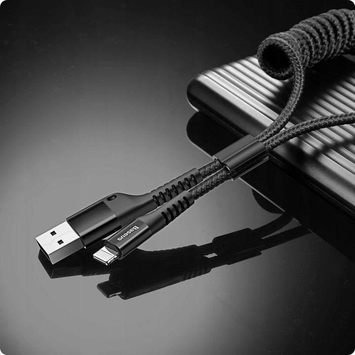 Spiralkabel Baseus USB-A auf Lightning, 1 m, 2 A, 480 Mbit/s, Schwarz