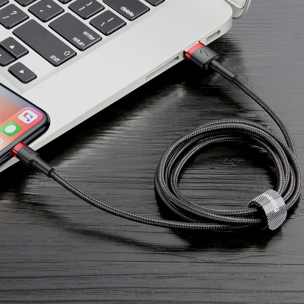 Kabel Baseus Cafule 1.5A USB-A für Lightning 2m, Schwarz-Rot