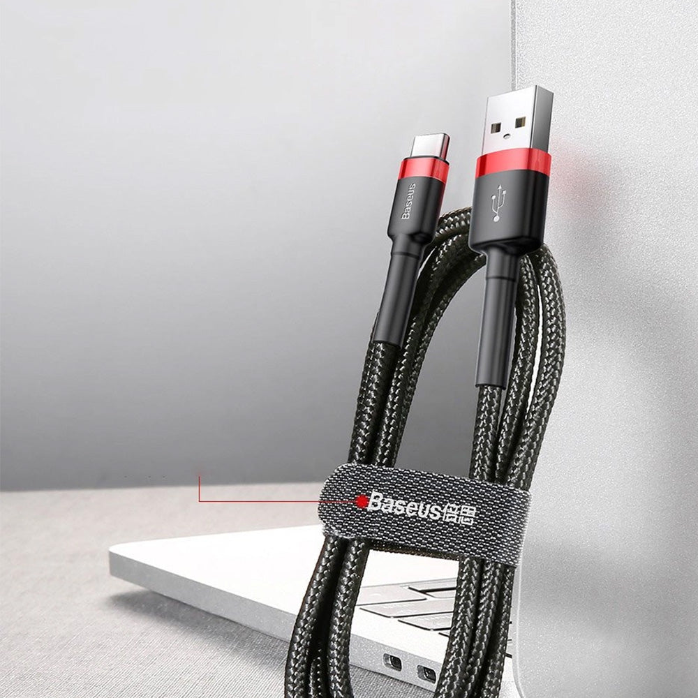 Kabel USB-A zu USB-C, 2A, 3m, Baseus Cafule, Schwarz-Rot