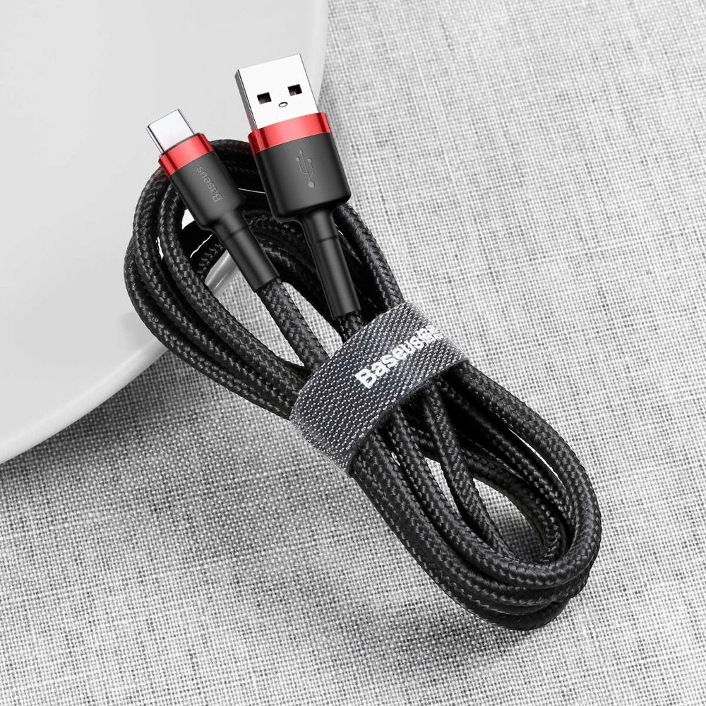 Kabel USB-A zu USB-C, 2A, 3m, Baseus Cafule, Schwarz-Rot