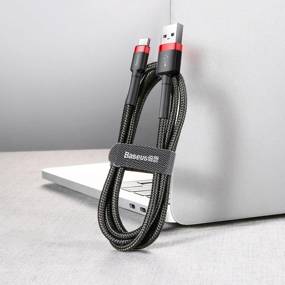 Kabel USB-A zu USB-C, 2A, 3m, Baseus Cafule, Schwarz-Rot