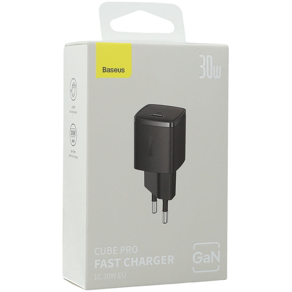 Wandladegerät Baseus Cube Pro GaN3 PD USB-C, 30W, Schwarz