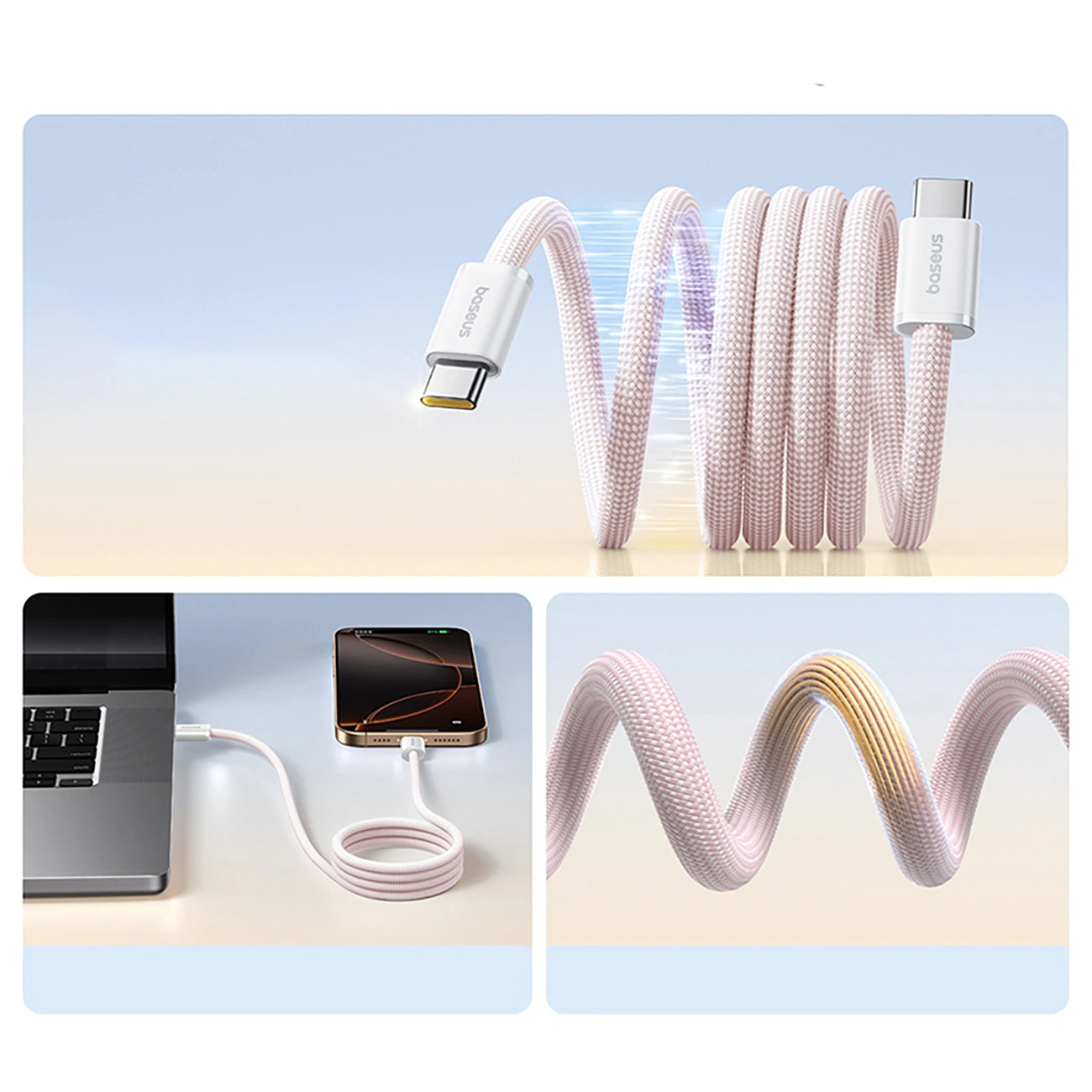 Magnetkabel, Baseus Dynamic 4 Pro USB-C - USB-C, 100W PD, 1 m, Rosa