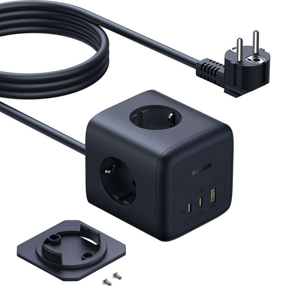 Steckdosenleiste / Verlängerungskabel 3x AC EU Schuko, 1x USB-A, 2x USB-C 67W, mit 1,5 m Kabel, Baseus EnerFill FA11, Schwarz