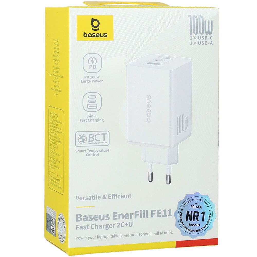 Netzladegerät 100W, 1x USB-A, 2x USB-C, Baseus EnerFill FE11, Weiß