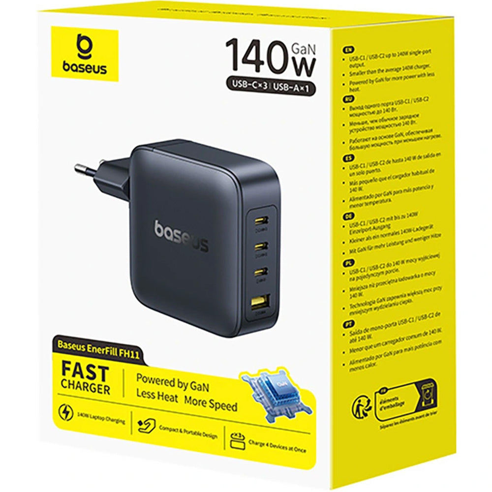 Netzladegerät 140W, 1x USB-A, 3x USB-C, GaN, Baseus EnerFill FH11, Schwarz