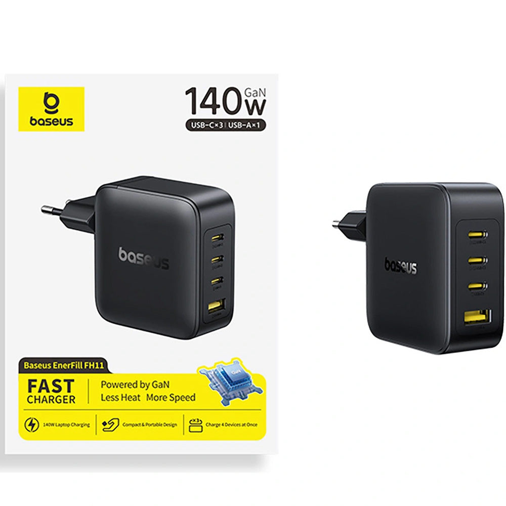 Netzladegerät 140W, 1x USB-A, 3x USB-C, GaN, Baseus EnerFill FH11, Schwarz