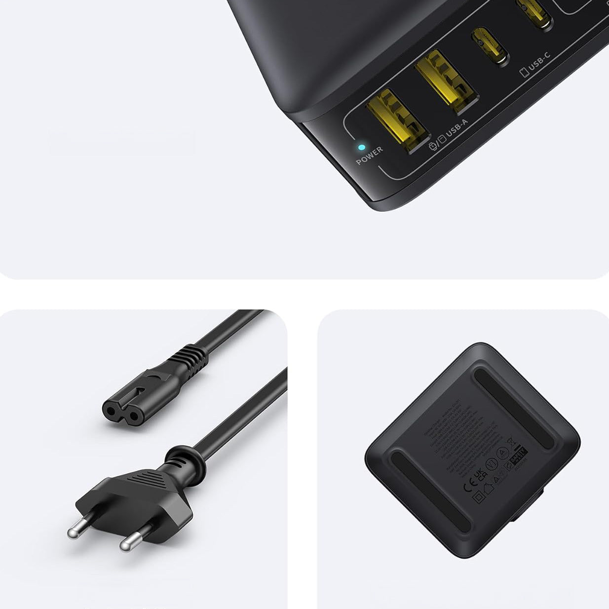 GaN-Ladestation, Tischladegerät 120 W, 4x USB-C / 2x USB-A, Baseus EnerFill FH21, Schwarz