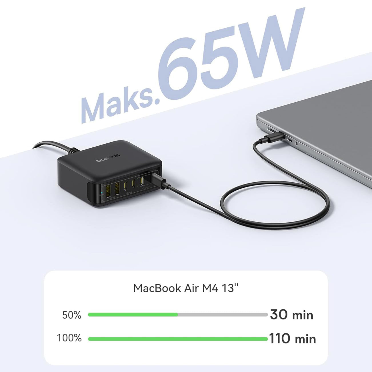 GaN-Ladestation, Tischladegerät 120 W, 4x USB-C / 2x USB-A, Baseus EnerFill FH21, Schwarz