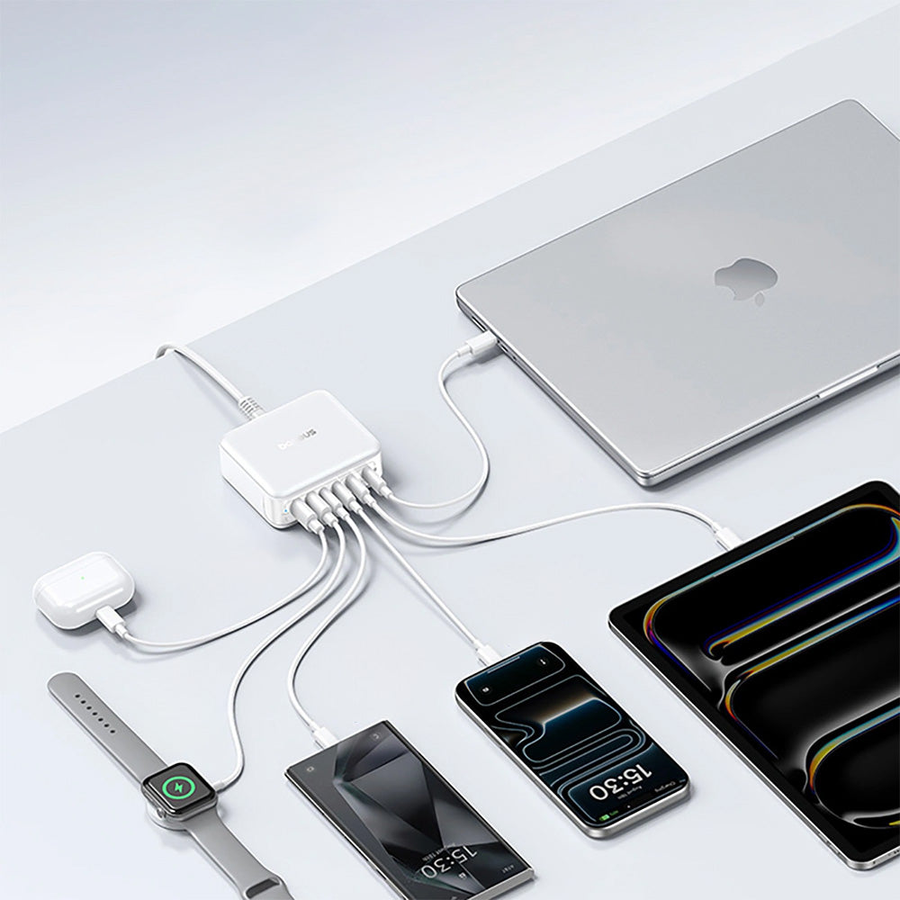 GaN-Ladestation, Tischladegerät 120W, 4x USB-C / 2x USB-A, Baseus EnerFill FH21, Weiß