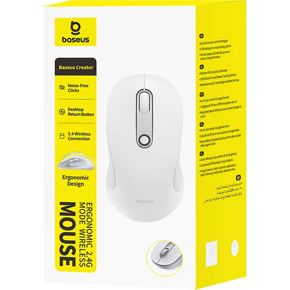 Ergonomische kabellose Maus, Baseus F02, USB 2.4GHz, 1600 DPI, Weiß-Grau