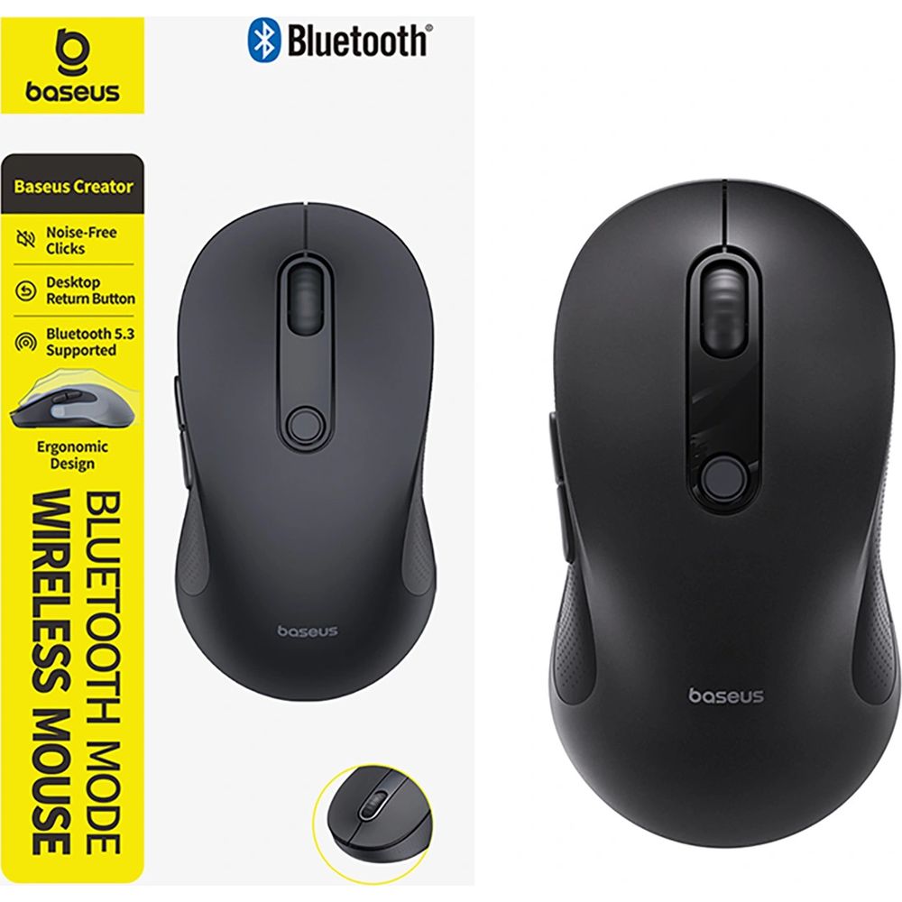 Ergonomische kabellose Maus, Baseus F02, Bluetooth 5.3, 1600 DPI, Schwarz