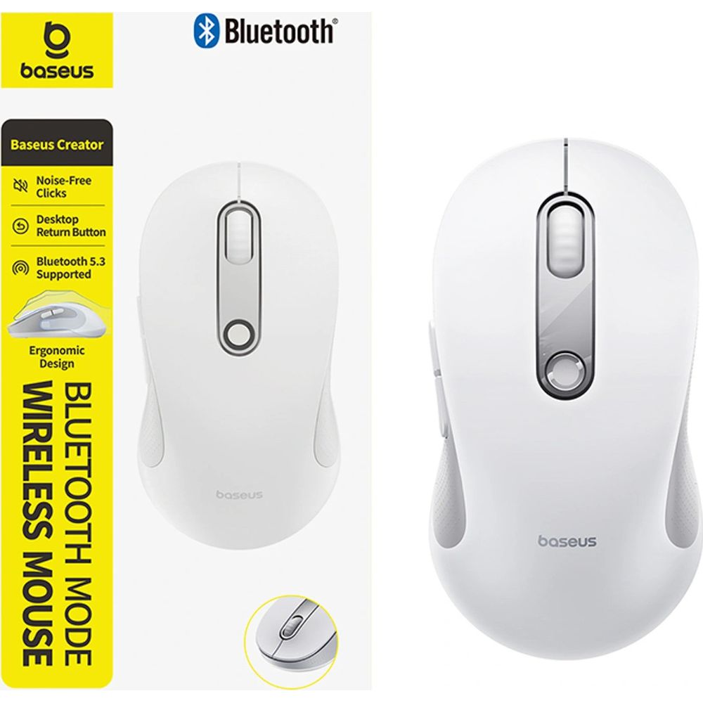 Ergonomische kabellose Maus, Baseus F02, Bluetooth 5.3, 1600 DPI, Weiß-Grau